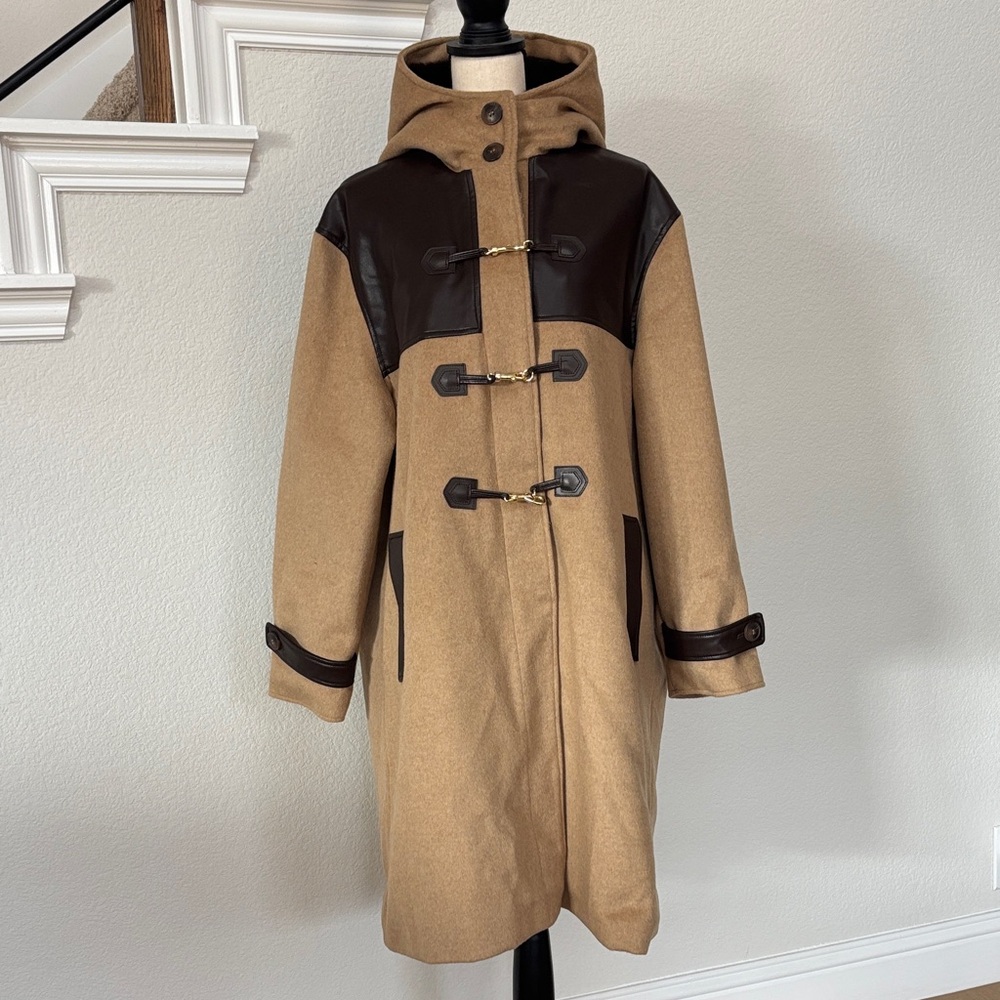 REBECCA MINKOFF Faux-Leather Yoke Toggle Coat
 🧥 🤎